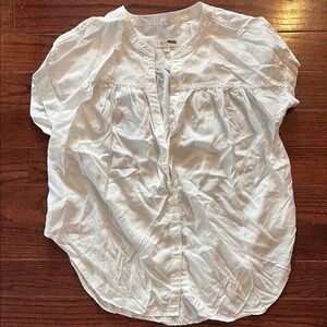 Lou & Grey White Puff Sleeve Blouse with Mandarin Collar